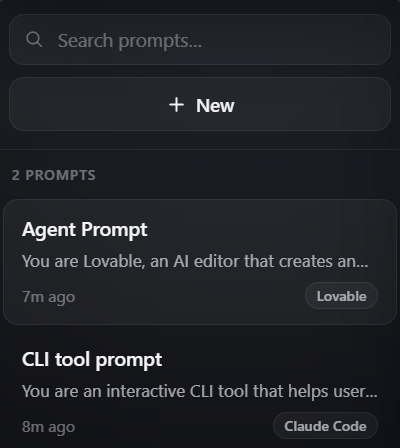 Promptnote quick launcher and expanded prompt content